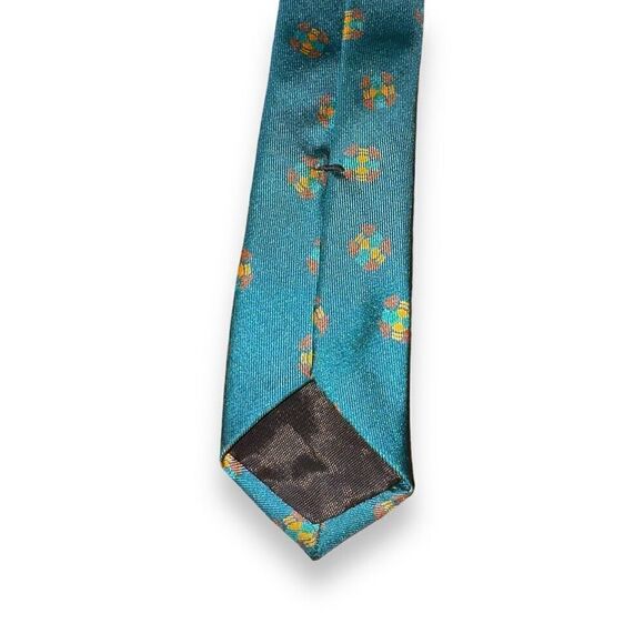 80s Giorgio Armani Teal Medallion Handmade in Italy 100% Silk Neck Tie - Picture 6 of 6